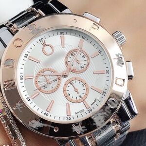 Rose Gold and Silver Chronograph Watch